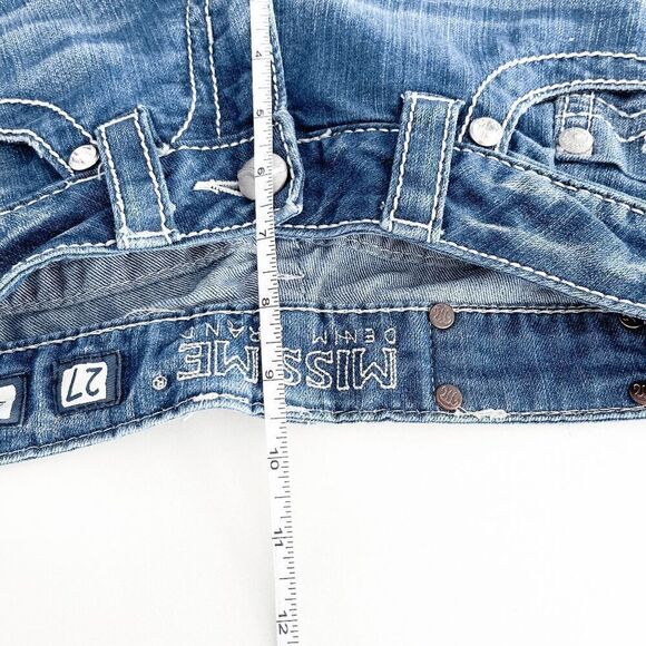 Miss Me Womens Mid-Rise Straight-Leg Skinny Fit Denim Jeans Blue Medium-Wash 27 - Picture 9 of 9